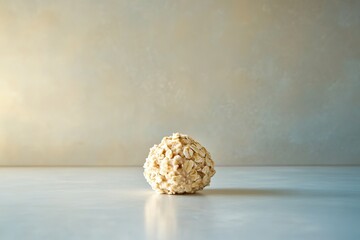 Poster - single scoop of oatmeal resting symmetrically on smooth matte surface under diffused natural lighting
