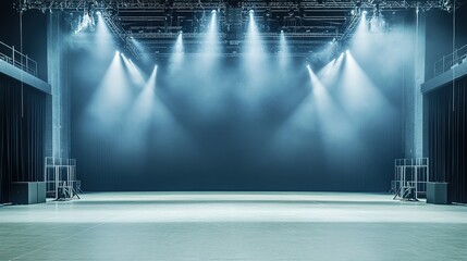 Poster - cultural event scene captured with minimalistic style empty stage and room for copy space creating neutral space for