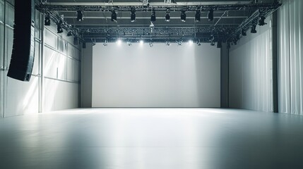 Poster - cultural event scene captured with minimalistic style empty stage and room for copy space creating neutral space for