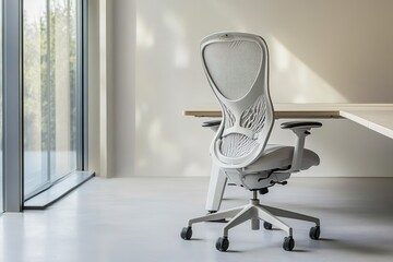 Poster - stock photo of empty startup office space with office chair and desk clean minimalist design