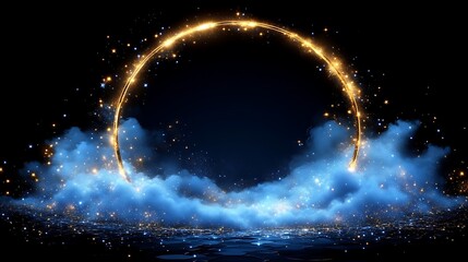 Wall Mural - Glowing Circular Frame with Blue Nebula and Stars