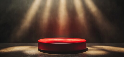 Poster - A spotlighted red platform in a dark, atmospheric setting.