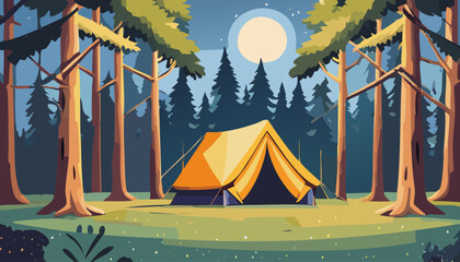 camping tent in the forest at night vector illustration graphic design.
