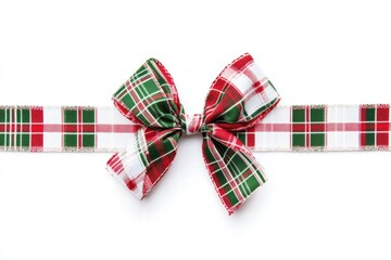 Aufkleber - Festive plaid bow on white backdrop perfect for Christmas gift decoration and creative mock up displays. Generative AI