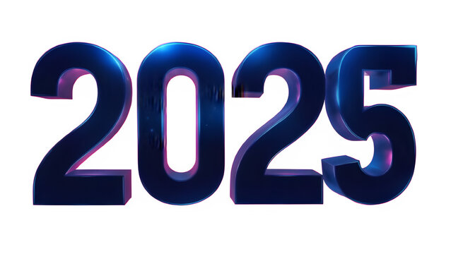 2025 new year number text isolated on transparent background. High-quality graphic for social media posts, invitations, posters, digital design, creative projects, 2025 party flyers. Realistic 3d sign