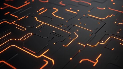 Poster - Abstract Circuit Board Design Glowing Orange Lines