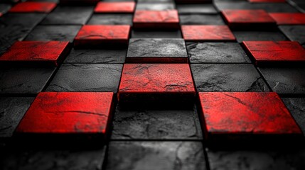 Wall Mural - Red and black stone cube texture.