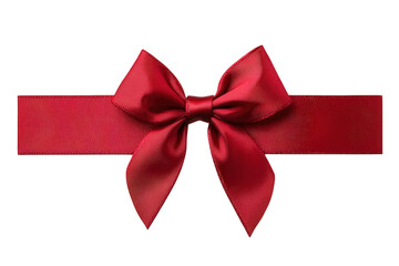 Wall Mural - a red satin ribbon tied in a bow with the ends of the ribbon extending to the sides of the frame the bow is in the center of the frame and against a transparent background