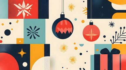 Poster - Abstract Christmas Design Featuring Ornaments and Gifts
