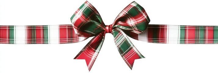 Aufkleber - Festive plaid Christmas gift bow with vibrant red and green colors perfect for the holiday season. Generative AI