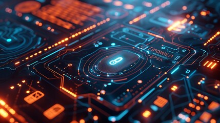 Fototapete - Futuristic digital lock encryption system, showcasing advanced cybersecurity technology.