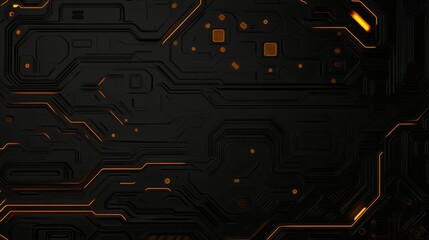 Poster - Abstract Dark Circuit Board with Orange Glowing Lines