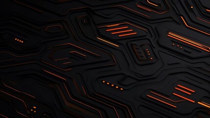 Poster - Abstract Dark Circuit Board Texture with Orange Glow