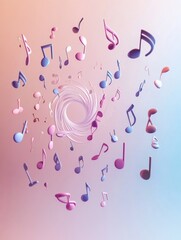 Poster - Colorful 3D music notes swirling in an artistic formation creating a dynamic visual experience. Generative AI