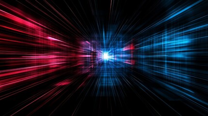 Poster - Abstract Digital Data Stream, Red Blue Light Burst
