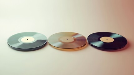 Aufkleber - Vintage 3D vinyl records arranged with a soft color background and ample space for additional text or design elements. Generative AI