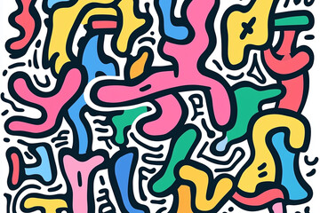 Poster - Colorful Abstract Illustration Featuring Playful Shapes and Patterns in a Vibrant Design