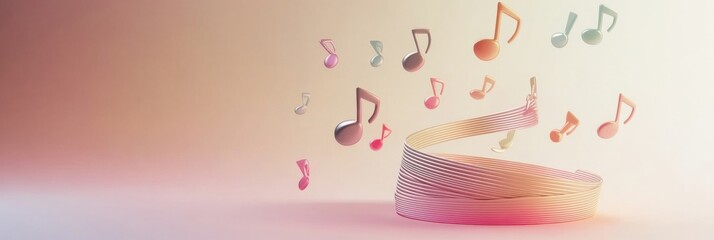 Aufkleber - Floating 3D music notes swirl around a vibrant spiral line in a colorful abstract setting. Generative AI