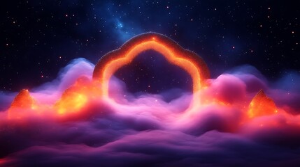 Wall Mural - Celestial Portal Above Glowing Mountain Range