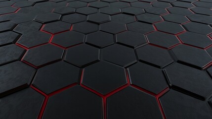 Poster - Abstract Hexagon Grid Dark Red and Black Pattern