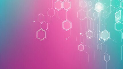 Poster - Abstract Hexagon Network, Pink Teal Gradient Background