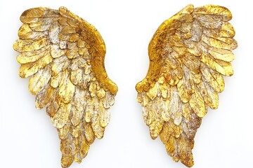 Wall Mural - Pair of golden angel wings, ornate, detailed, isolated on white.