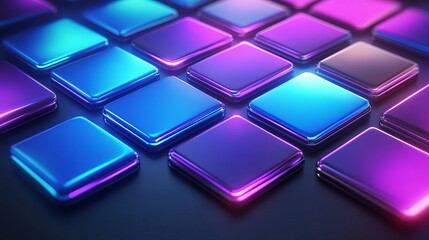Poster - Abstract Neon Cubes Glowing Geometric Design