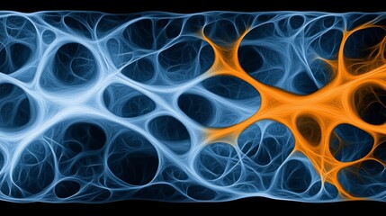 Poster - Abstract Network Blue and Orange Fractal Mesh