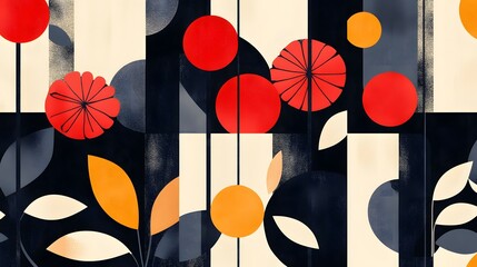 Poster - Abstract Geometric Floral Pattern Design with Circles and Leaves