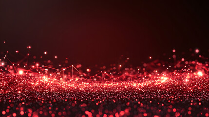 Poster - Vibrant red particles creating a sparkling wave effect on a dark background