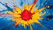 © Witthawat - A creative burst of paint splashing in the center with shades of blue red and yellow merging into one
