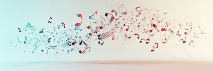 Aufkleber - Floating 3D music notes creating an artistic representation of sound and rhythm in a vibrant atmosphere. Generative AI