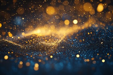 Poster - Abstract gold and blue glitter particles wave background.