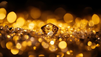 Poster - Golden gemstone on sparkling background.