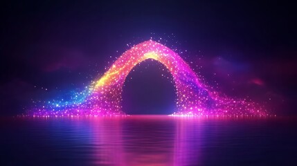 Wall Mural - Glowing Particles Form Arch Over Water Surface