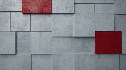 Poster - Abstract Red and Grey Geometric Concrete Wall Design