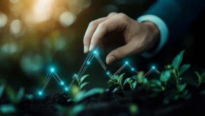 Poster - Hand nurturing growing plant with upward graph.