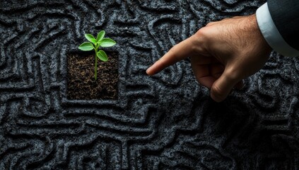 Poster - Hand points to a seedling growing in a maze.