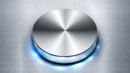 Circular Metal Button Glowing Blue Light Design