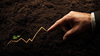 Poster - Hand pointing at growth graph in soil with plant.