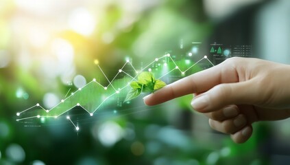 Aufkleber - Hand pointing at growing plant with upward graph.