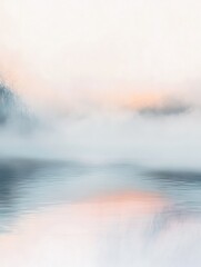 Poster - Blurry reflection in a mirror conveying deep human emotions and tranquility in a serene setting during dawn. Generative AI