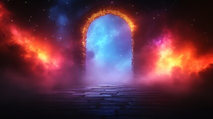 Wall Mural - Stone Archway Leading to a Cosmic Nebula