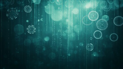 Abstract Teal Data Stream with Circular HUD Elements