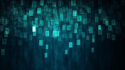 Poster - Abstract Teal Data Stream, Digital Matrix Flow
