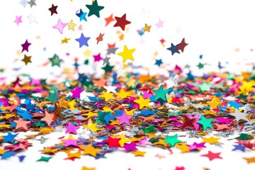 Poster - Colorful star confetti falling on white background. (4)