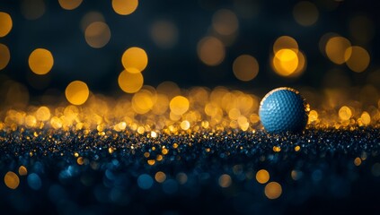 Poster - Golf ball on glittering surface with bokeh lights.