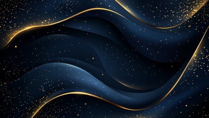 Poster - Abstract navy blue and gold wavy background.