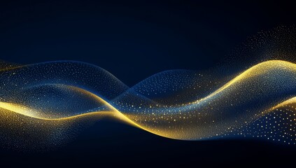 Poster - Abstract gold and blue wavy particles background.