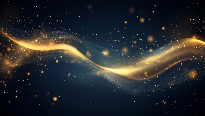 Poster - Golden wave of light particles on dark background.